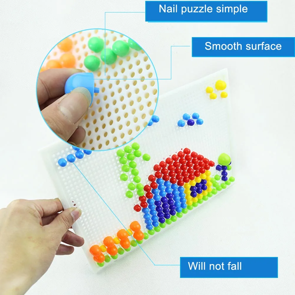 

HOT Mosaic Pegboard Kids Educational Toy 296pcs Mushroom Nails Jigsaw Puzzles Learning Toys NDS66