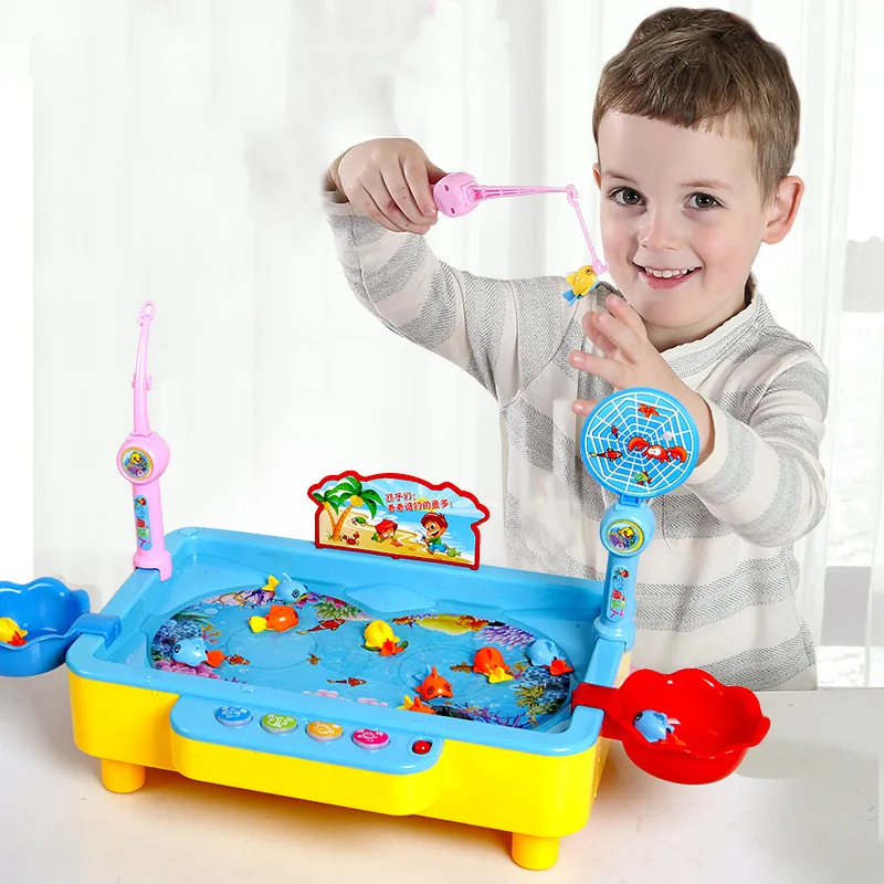 Электрическая Магнитная рыболовная игрушка от 3 до 6 лет, котенок, рыболовные детские игрушки с музыкальным освещением, головоломка, детские игрушки