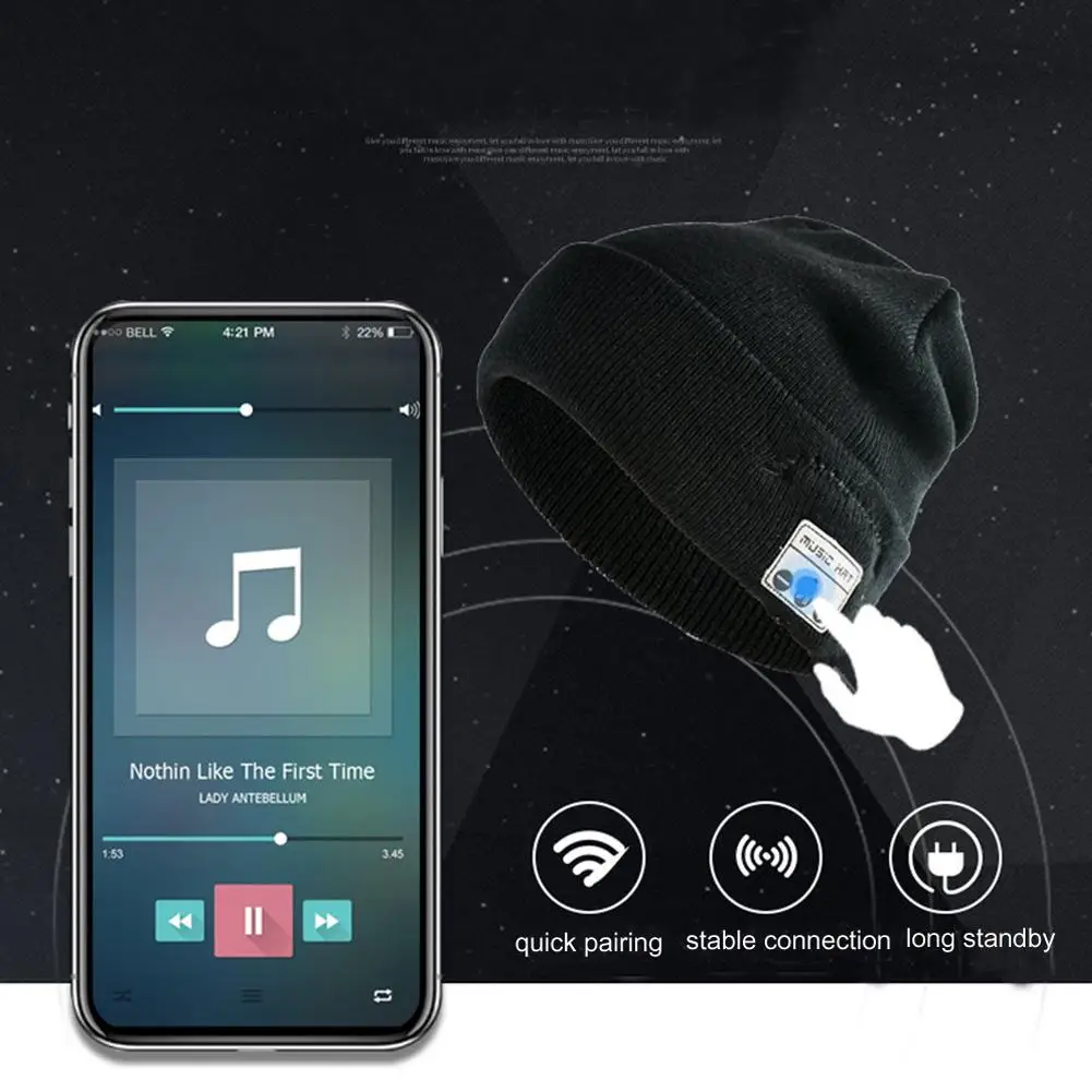 Bluetooth Earphone Music Hat Winter Wireless Headphone Cap Headset With Mic Sport Hat For Samsung Galaxy iPhone 11Pro Max