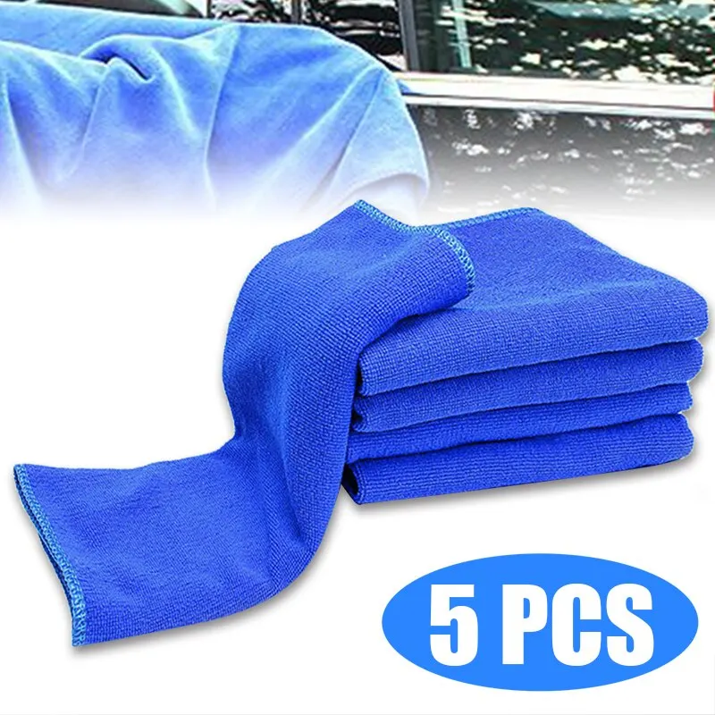 5pcs Car Care Polishing Wash Towels Plush Microfiber Washing Drying Towel Strong Thick Plush Car Cleaning Cloths Blue 30X30CM