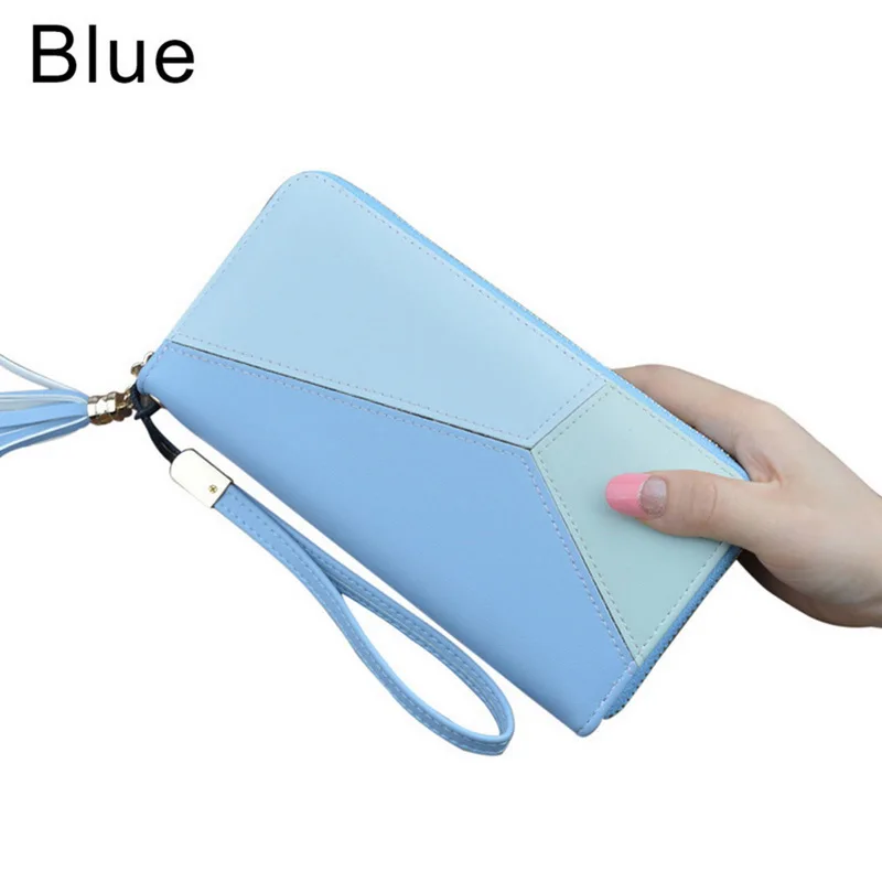 blue 2 MoneRffi женский короткий кошелек на молнии, сшитый из искусственной кожи с кисточкой, трендовый Кошелек для монет, сумка в стиле пэчворк с панелями, кошельки, держатель для карт - Цвет: blue 2
