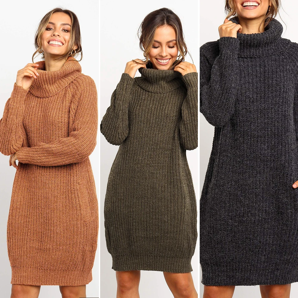 

2019 New European and American Autumn and Winter Long Sweater Color Fashion Casual Loose Wool Round Neck Sweater Women