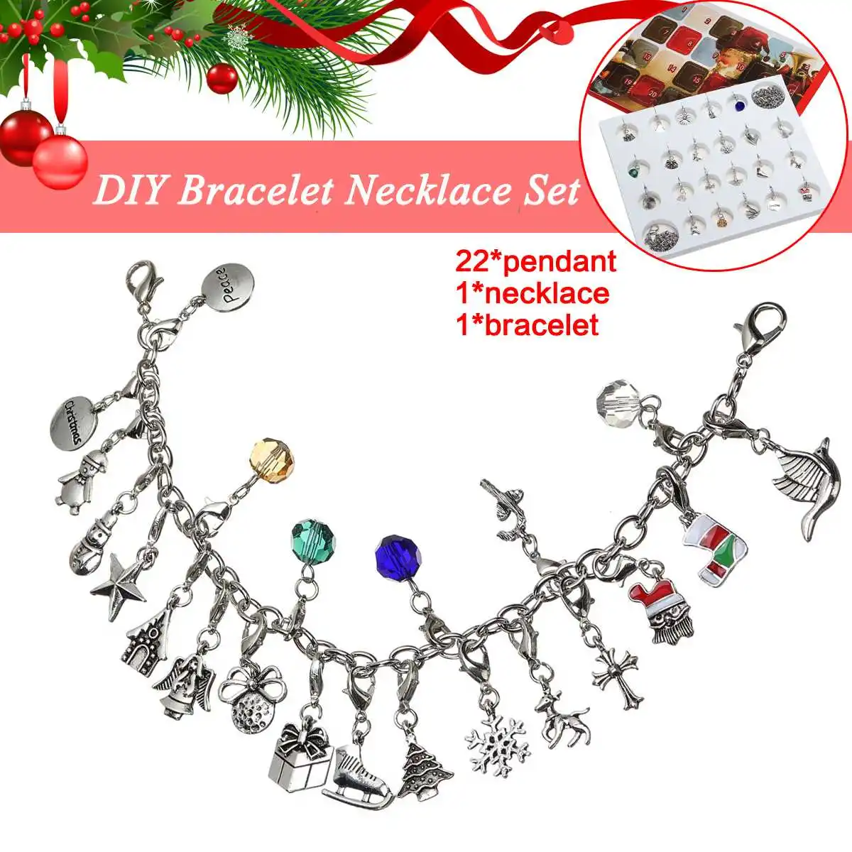 

New year Advent Calendar with Bracelet Jewelry Necklace Merry Christmas Gift DIY Calendar Decor