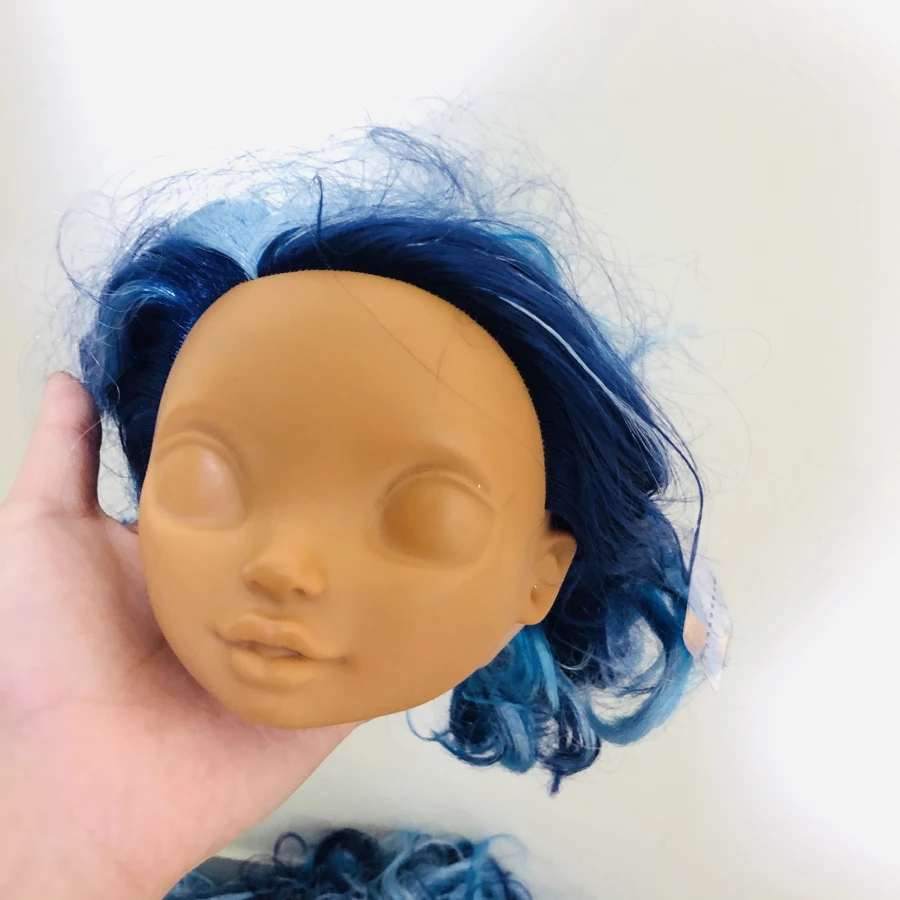 Новинка 10 см Модная кукла голова с голубыми волосами большие глаза девочка DIY аксессуары для больших Больших Глаз mgaDoll monsterDoll девушки - Color: 1