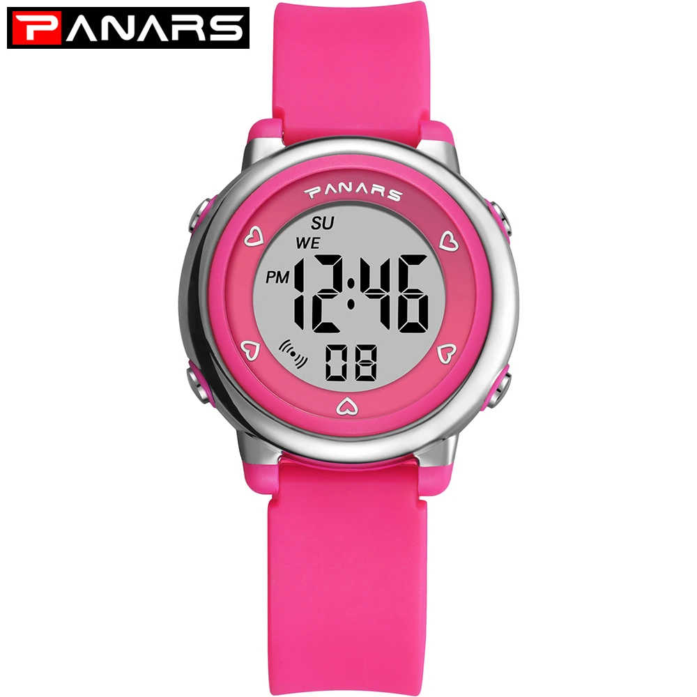 PANARS модные детские цифровые часы для мальчиков и девочек, подарок студентам, красочные светящиеся спортивные водонепроницаемые детские часы - Цвет: Pink 8211