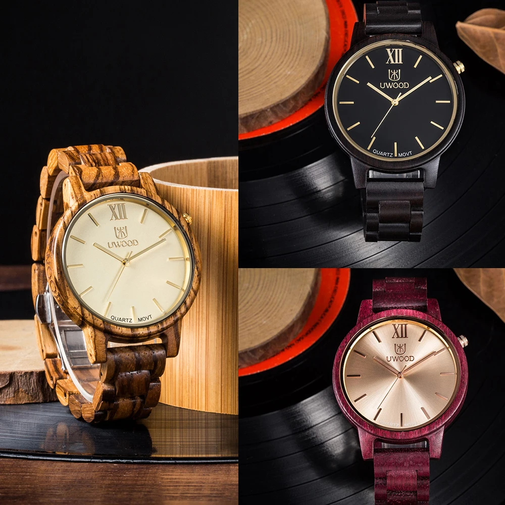 

UWOOD Retro Wood Men Quartz Watch Colorful Sandal Wood Men's Wristwatches Relogio Masculino Men Clock