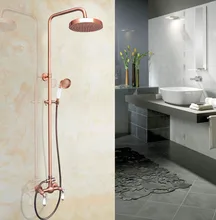 

Antique Red Copper Brass Dual Ceramic Handles Bathroom 8 Inch Round Rain Shower Faucet Set Mixer Tap Hand Shower mrg585