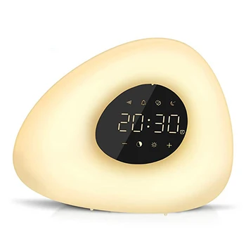 

Alarm Clock Wake up Light Sunrise Sunset Simulation with 10 Nature Sounds 7 Colors Light Touch Control RGB Dimmable Night Lamp