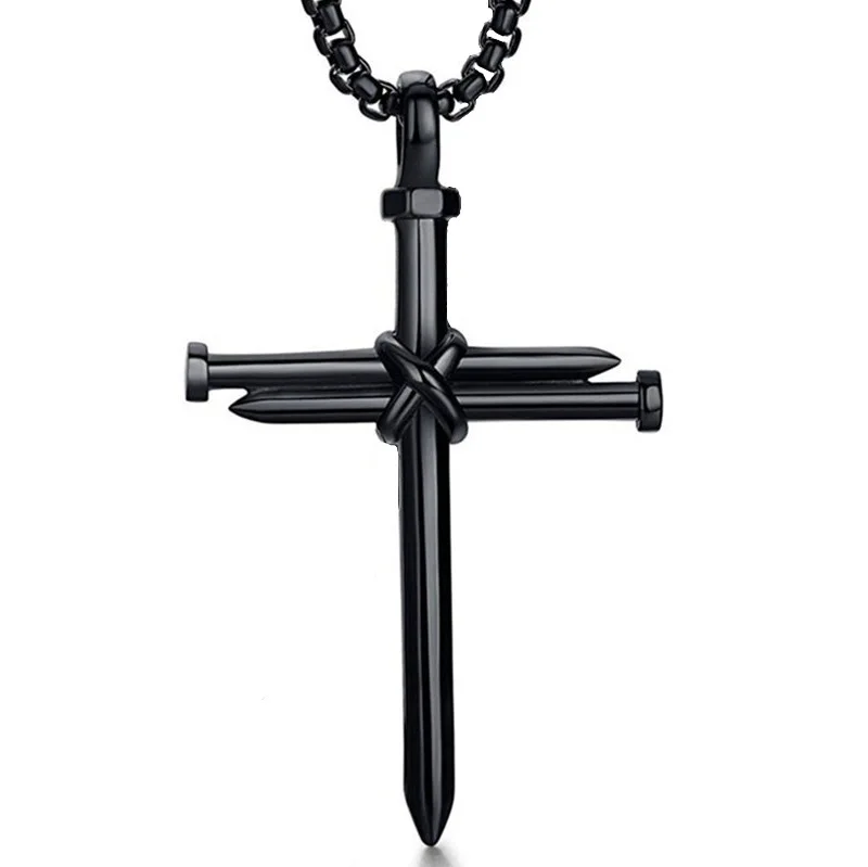 2020 New Fashion Cross Necklace Men Punk Nail Styling Pendant Black Gold Silver Color Chain Creative Gifts | Украшения и