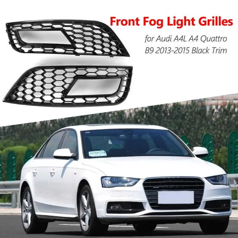 1 Pair Front Fog Light Cover Grille Grills for Audi A4L B9 13-15 Black Trim