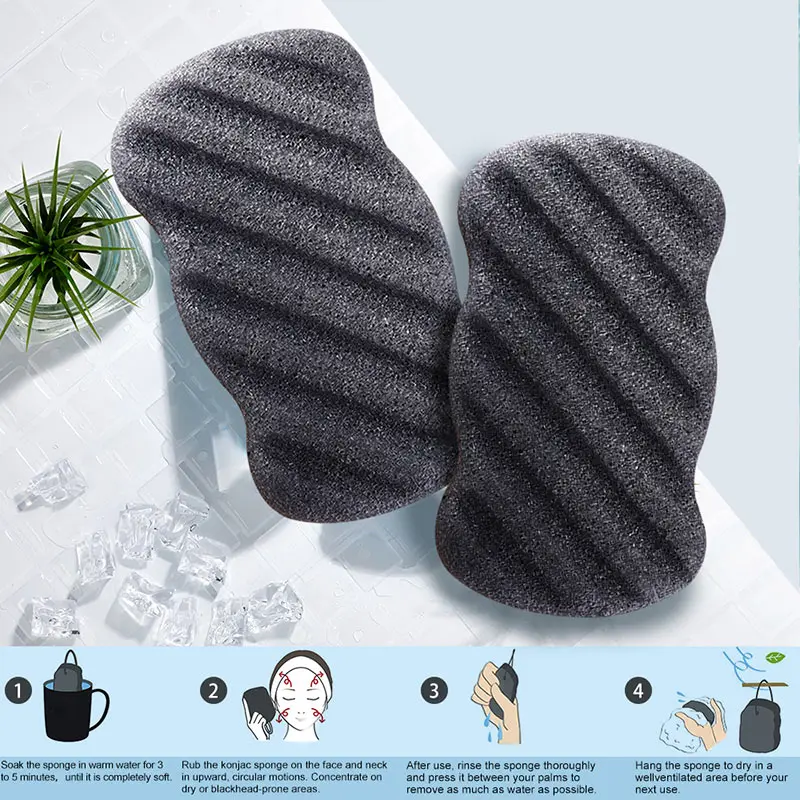 

Miss Gorgeous 2pcs Natural Konjac Bamboo Charcoal Sponge Facial Cleaning Soft Sponge Natural Bath Makeup Sponges Puff Unisex