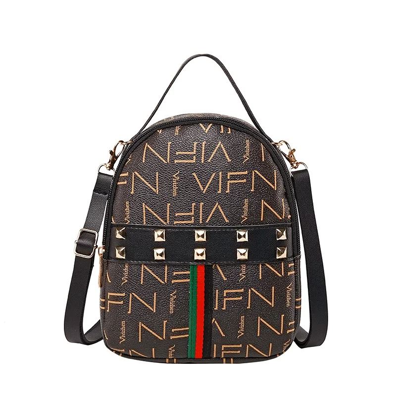 Black Women Small Backpack Fashion Rivet Mini Backpacks For Female Knapsack Purse - Color: Black