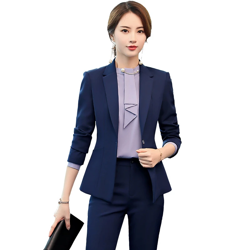 Blusas y tops elegantes de negocios para mujer, pantalones, trajes de oficina para mujer, blazer, pantalón, de Trabajo Ropa, 2 piezas, conjunto de talla azul|Trajes de pantalón| - AliExpress