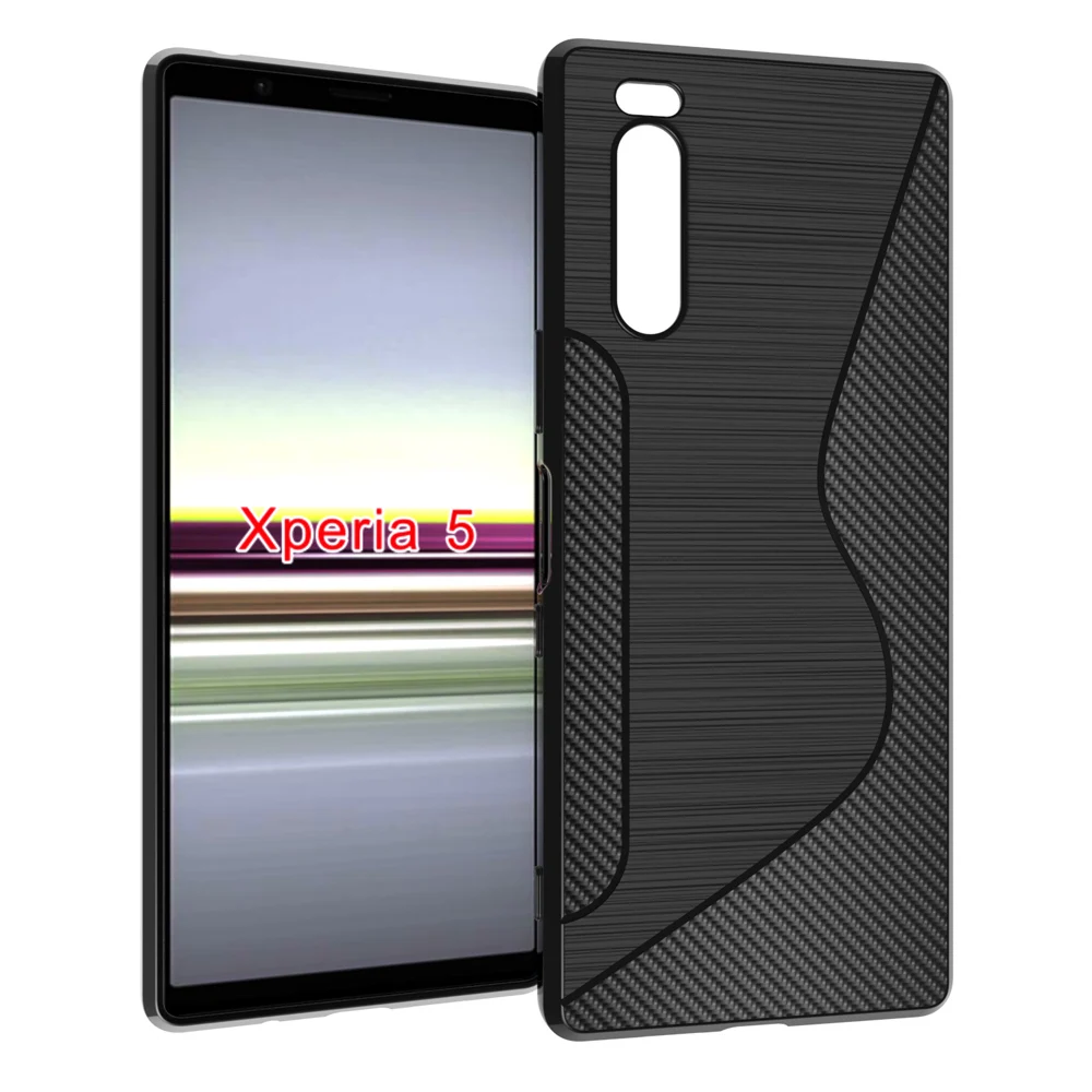 Черный противоударный нескользящий чехол из ТПУ с S-образной линией для SONY Xperia 5 |