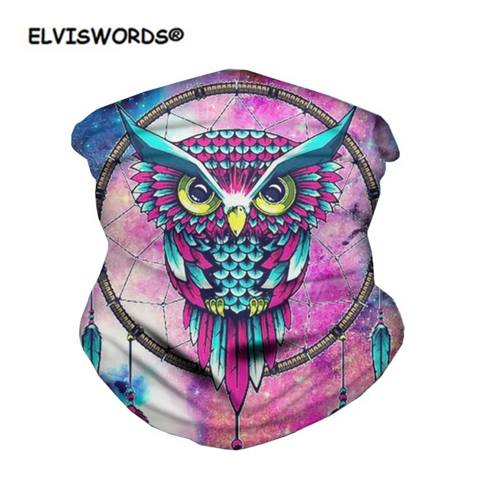 

ELVISWORDS Turban Galaxy Pattern Unisex Face Scarf Sweet Dream Owl Designer Women Seamless Mouth Bandanas for Dust Wind Protect