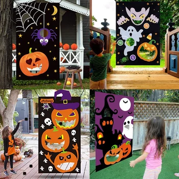 

Halloween Party Hanging Pumpkin Bean Bag Toss Game with 3pcs Bean Bags for Kids Gift Indoor Outdoor Throwing Games Decor