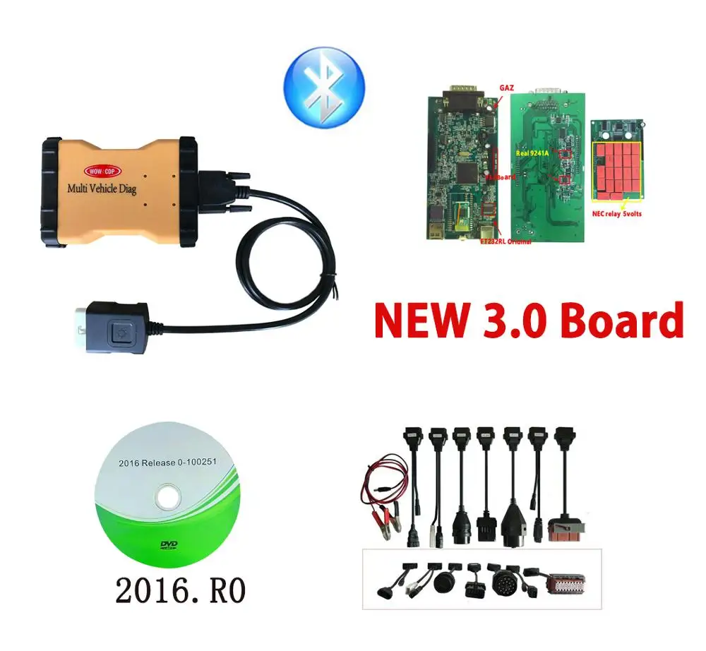 Мультиvhicle Diag v3.0 pcb с bluetooth 2016R0 сканер генератора ключей для Autocome delphis MVD obd obd2