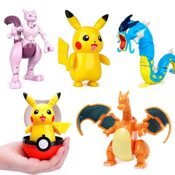 

Pikachu Action Figure Cartoon Pop-up Pokemoner Mewtwo Deformation Poke Monster Great Ball Ultra Metaballs Reversible Ball ToyS