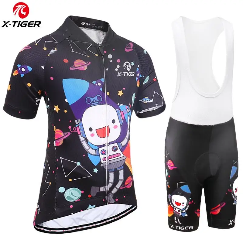 Cycling Bib Set X-TIGER, Детский комплект из майки для велоспорта, летняя быстросохнущая одежда для езды на велосипеде, дышащая одежда для велоспорта - Цвет: Cycling Bib Set