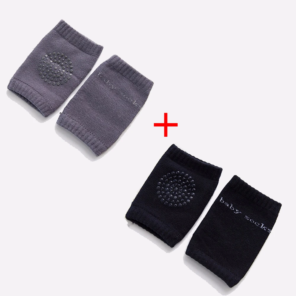 black and dark gray 2 пары детских наколенников, Детские Безопасные носки для ползания, хлопковые гетры с подушками для детей 1-3 лет - Цвет: black and dark gray