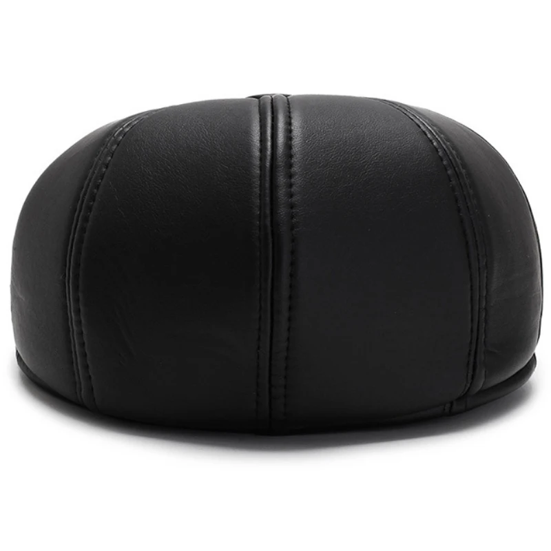 HT2629 Beret Cap Autumn Winter Hats for Men PU Leather Hat Vintage  Ivy Flat Cap Male Thick Warm Berets for Men Beret Hat 5