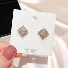 Изысканный Золотой Цвет кубический циркон вымощенные квадратные серьги-гвоздики Модные женские серьги-гвоздики ювелирные изделия