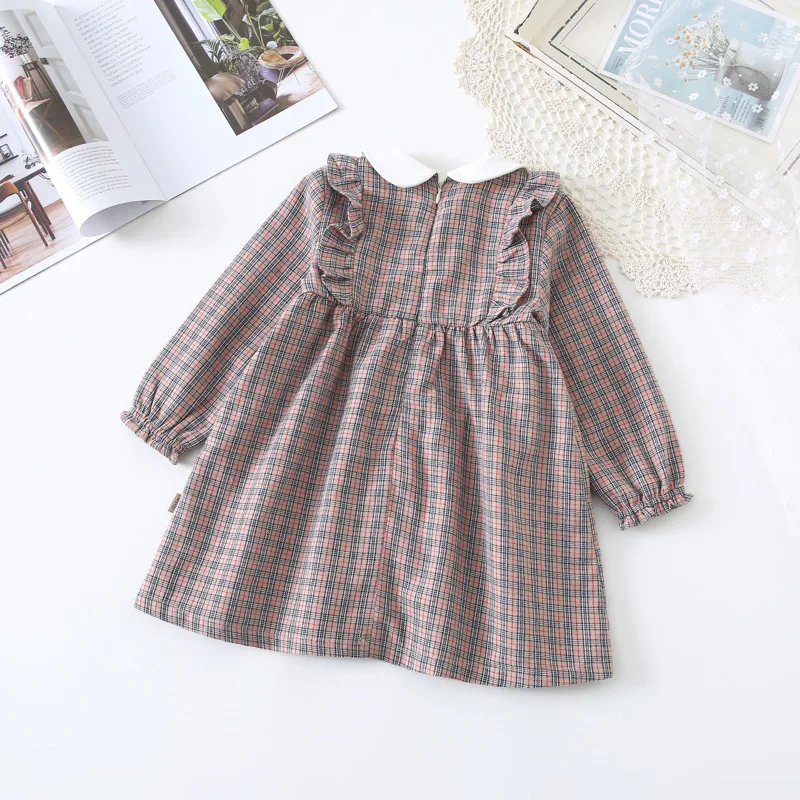Owligbaby/ г.; платье в клетку с оборками в Корейском стиле для девочек; модные весенние платья для маленьких девочек; детская одежда; От 1 до 6 лет