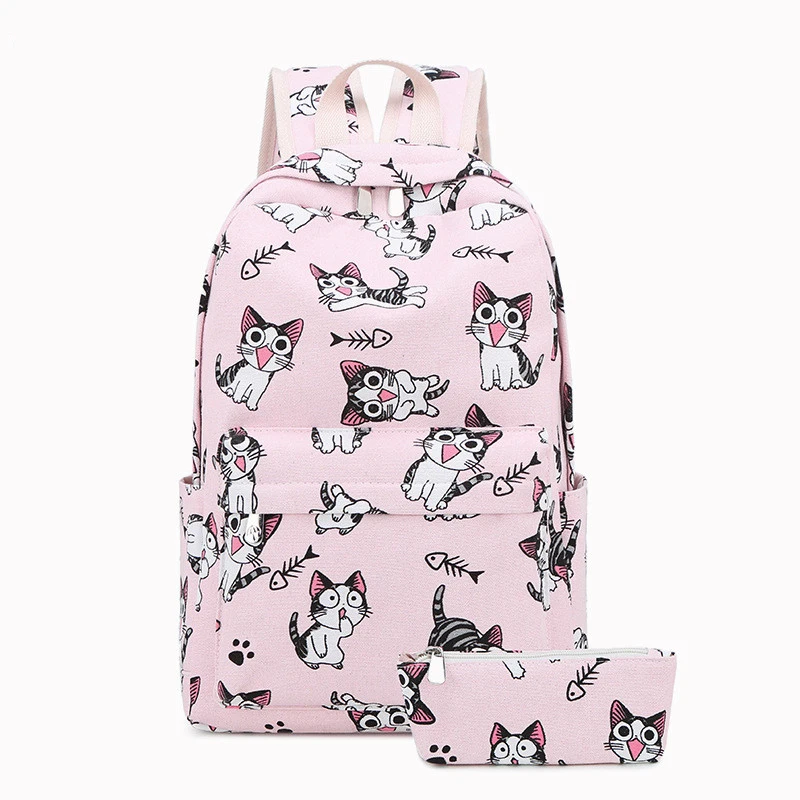 

2pcs/set Animal Print Backpack Women Canvas School Bags For Teenagers Student School Bags Kids Backpack Girls Mochila Infantil