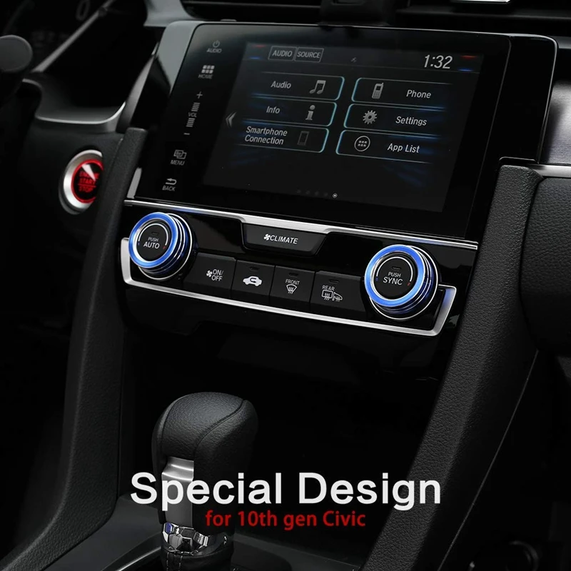 Для 10го поколения Honda Civic Кондиционер Ручка крышки планки, анодированный алюминиевый переключатель переменного тока температура климат контроль кольца для Civic