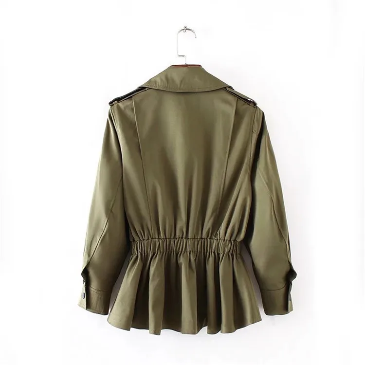 F8059 AliExpress, стиль, женское платье, талия, облегающее, отложной воротник, армейское зеленое пальто, женский короткий Тренч, приталенный