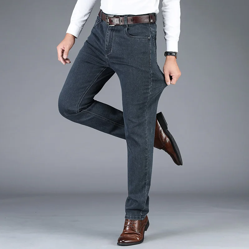 80% OFF High quality Stretch men's jeans trousers business casual loose straight High waist classic work clothing fashion Large size