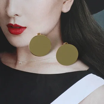 

Free Shipping Copper Round Sequin Earrings for Women Simple Geometric Earring Girls Friends Street Jewelry