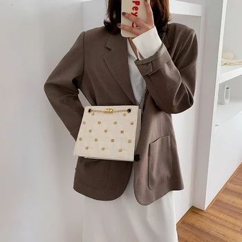 

Fashion Casual Rivet Women Shoulder Crossbody Bags Creative Leisure Chic Portable PU Leather Chain Messenger Handbags