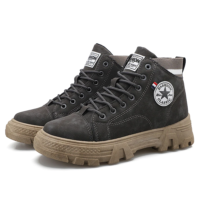 

High-top working boots men's medium-top leather boots British style
