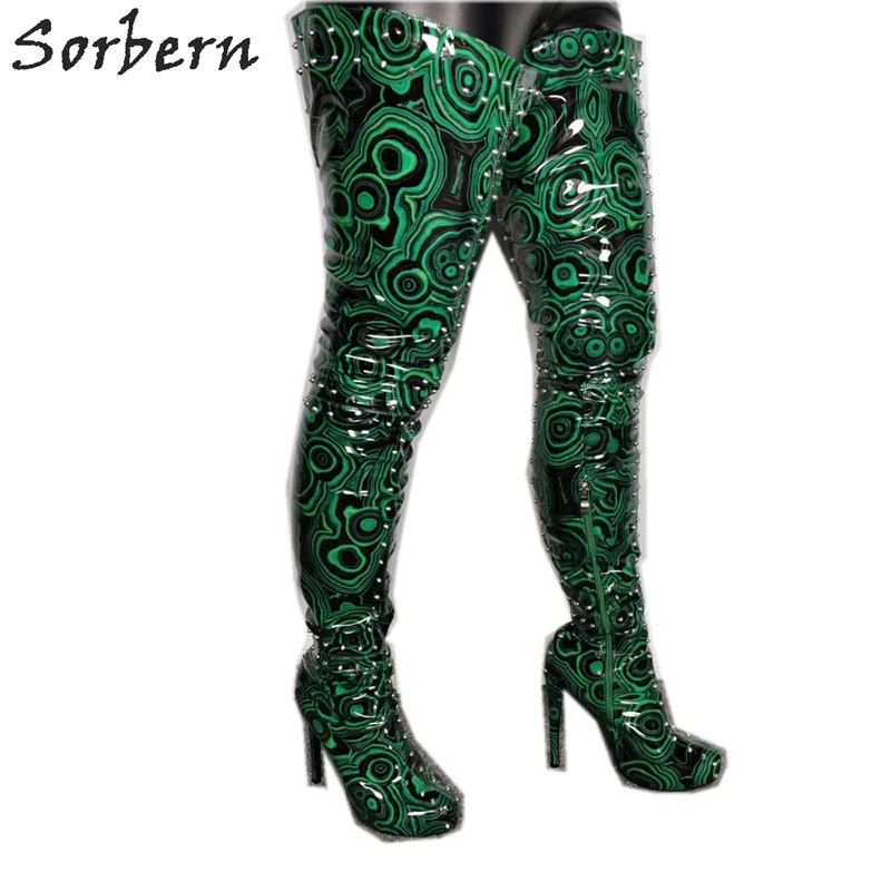 

Sorbern Vortex Crotch Thigh High Women Boots Platform High Heels Rivet Custom Width Length Winter Shoes Women New 2019