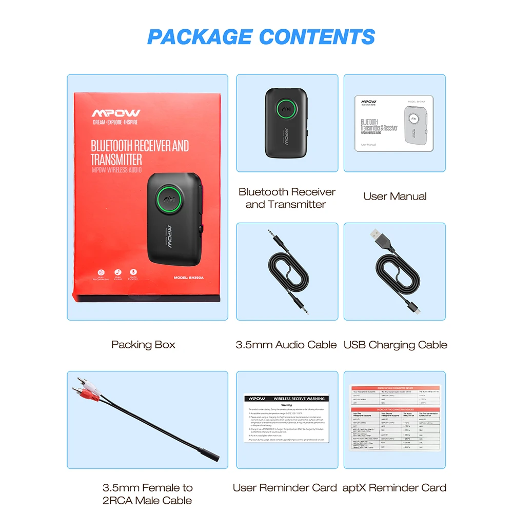 Mpow Bluetooth приемник передатчик 2 в 1 Bluetooth 5,0 адаптер AptX HD аудио CSR8675 Dual Link для ТВ автомобиля Aux порт домашняя стерео