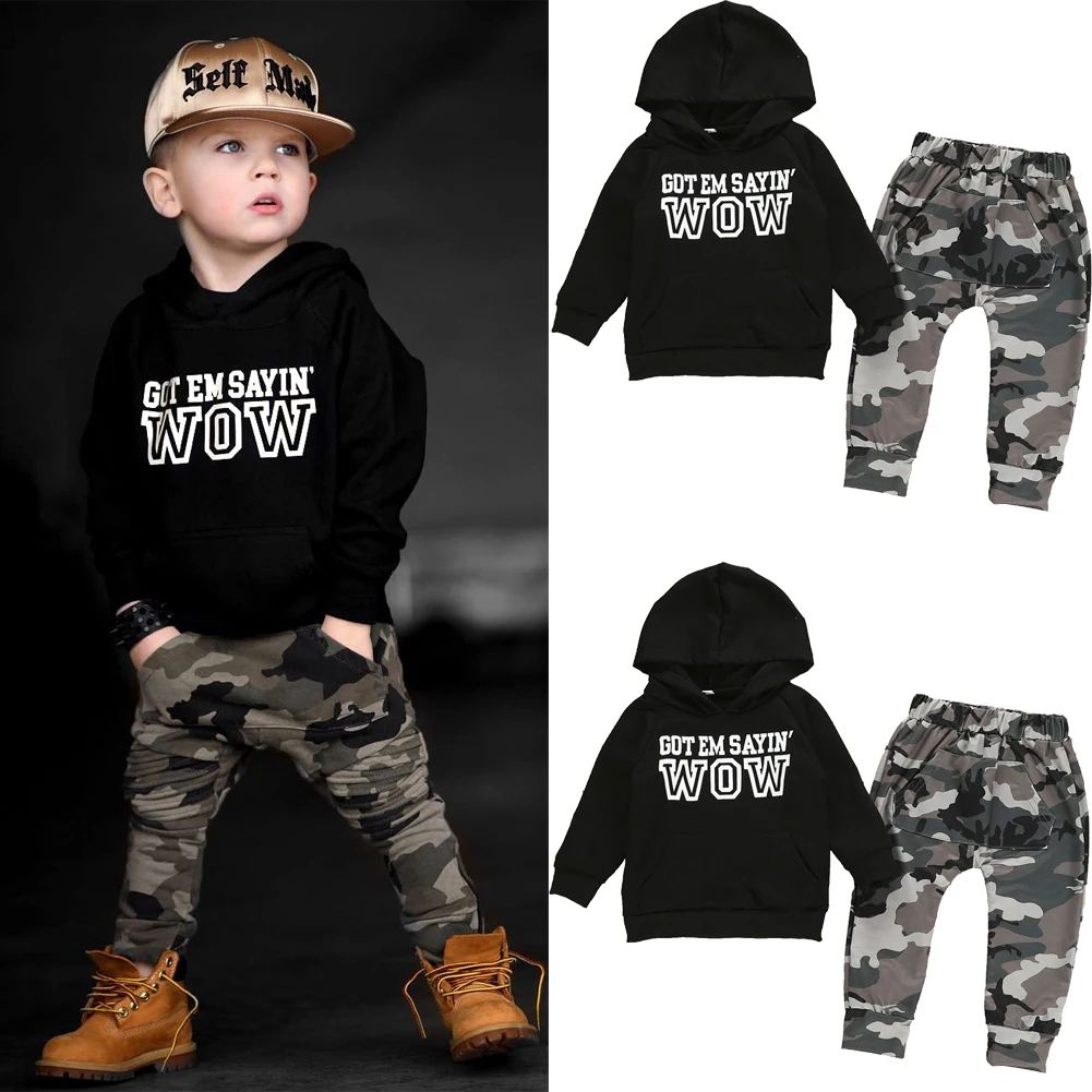 Pudcoco/Коллекция года; осенний свитер с капюшоном для новорожденных мальчиков; толстовка с капюшоном; камуфляжные штаны; комплект одежды; одежда на осень и весну