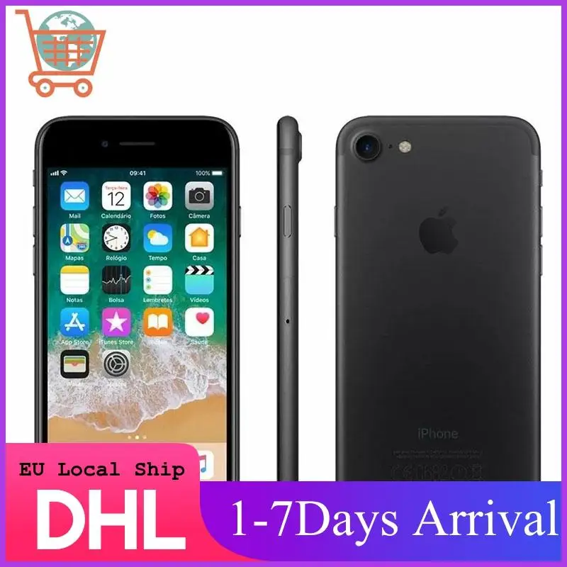 Apple-Teléfono inteligente desbloqueado, móvil con datos LTE 4G, sistema iOS, cámara de 12.0 MP, equipo Quad Core y reconocimiento de huella digital, iPhone 7, 32/128GB/256GB