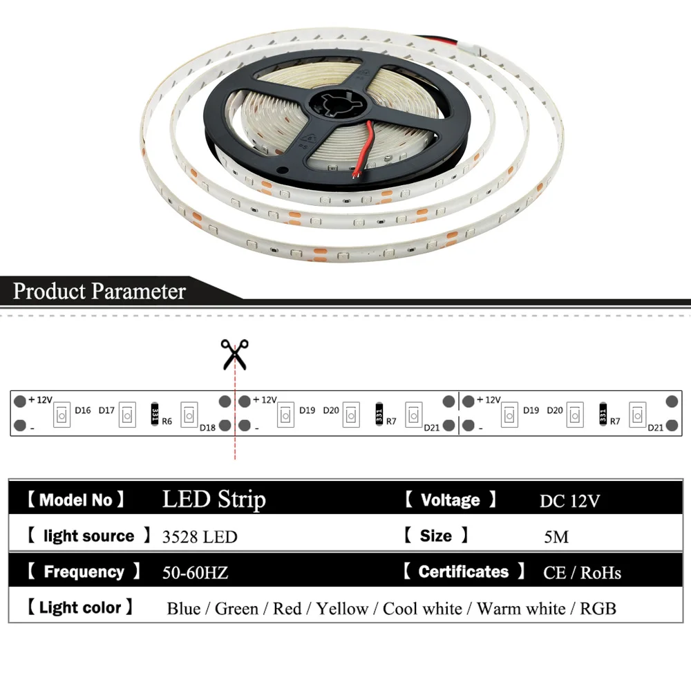 12 В 2835 RGB светодиодный светильник монохромный DC12V 60 светодиодный/м светодиодный светильник с гибкой полосой водонепроницаемое Внутреннее освещение 5 м 300 светодиодный