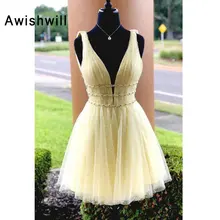 Выполненное на заказ платье из тюля с v-образным вырезом; Vestidos de gala Corto; короткое вечернее платье на выпускной