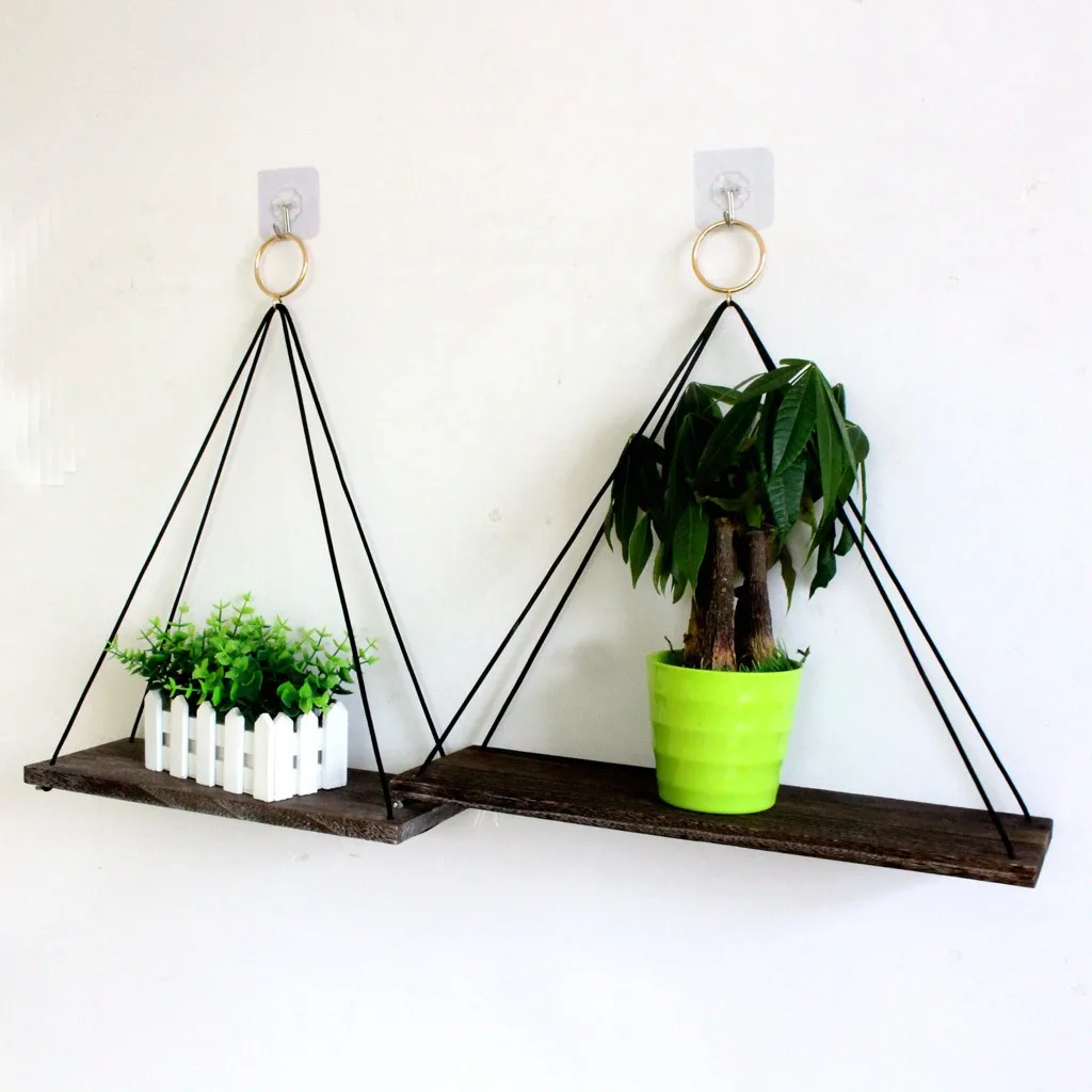 

Attractive Hanging Wood Wall Shelf Wooden Floating Shelving Home Decorative Storage Wall Mounted Rack Home StorageDecoration