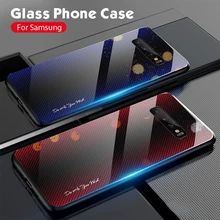 Модный градиентный чехол из закаленного стекла для samsung Galaxy S10 S9 S8 Plus Note 8 9 10 Pro A10 A50 A70, цветная задняя крышка из стекла в полоску