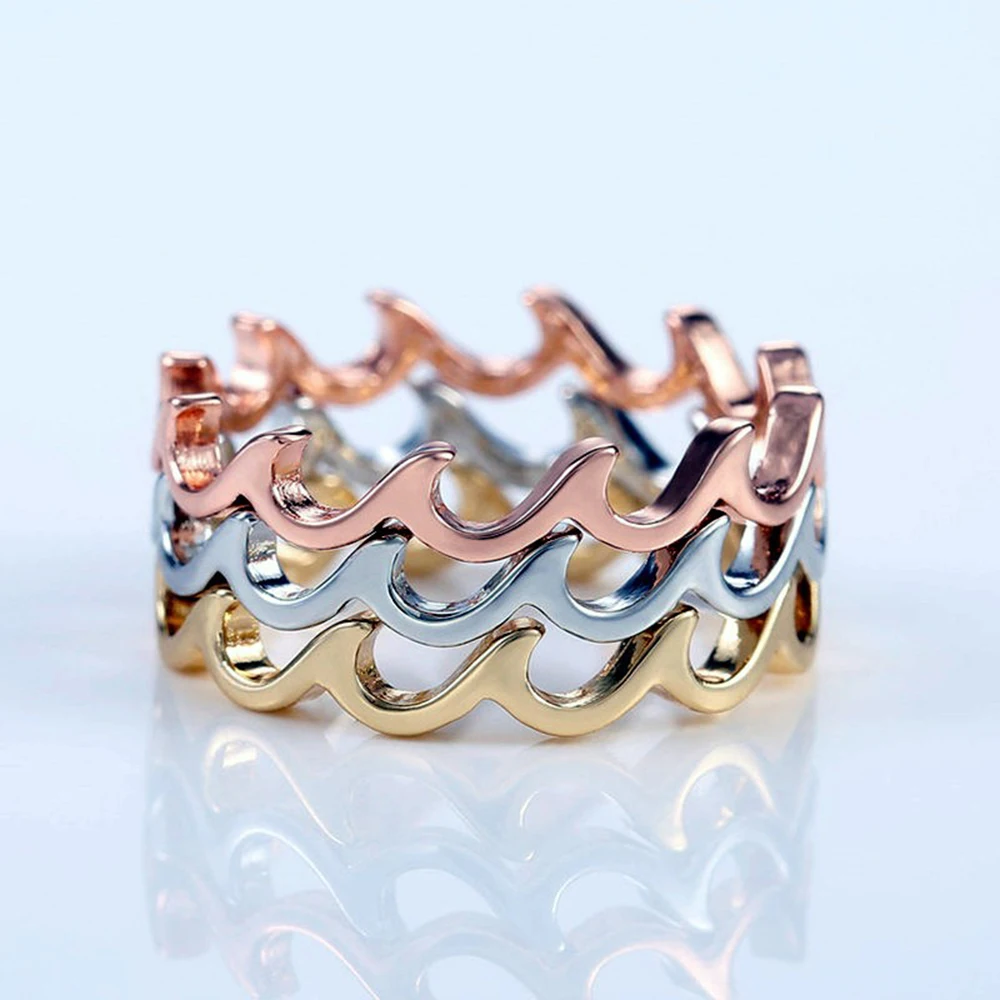 Женское кольцо с геометрическим узором Mostyle розовое золото/серебро модное