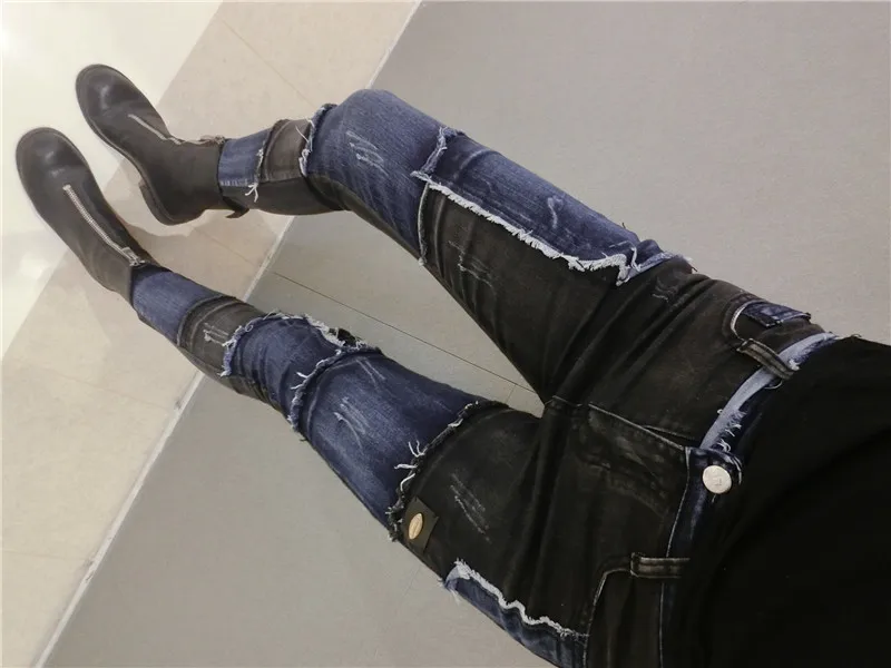 Color Patch Jeans Female Pants Ripped Jeans Pencil Pants Girls Ladies All-match Boots Pants Dzinsy Damskie Jean Mujer