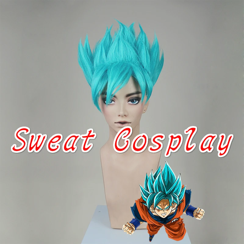 Высокое качество аниме Dragon Ball Z косплей Гоку парик небесно-голубой Короткие Косплей парики