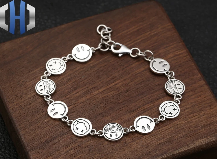 S925 Стерлинговое Серебро тайское модное серебро корейский браслет женский креативный Забавный смайлик карта Студенческая ручная бижутерия