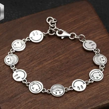 S925 Стерлинговое Серебро тайское модное серебро корейский браслет женский креативный Забавный смайлик карта Студенческая ручная бижутерия