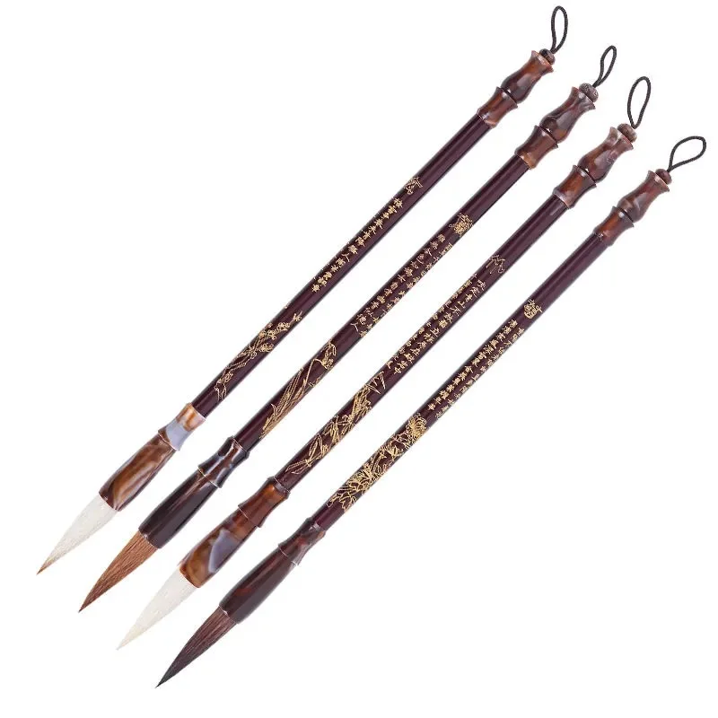 Chinese Calligraphy Brushes calligraphy brush Set Wooden Pen Holder Weasel Hair Squirrel Paint Brush for Chinese Painting Supplies 4 Pcs Gift Box