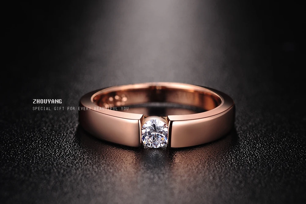 4.5mm Hearts and Arrows Cubic Zirconia Wedding Ring Rose Gold& Silver Color Classical Finger Ring R400 R406