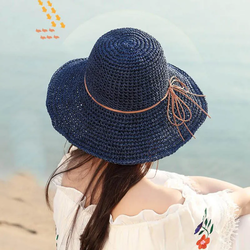Doitbest Simple Women Straw Hats Summer Sun Hats For Women Lady Folding Bow  Beach Hats Adults Female Sunscreen Cap - Sun Hats - AliExpress
